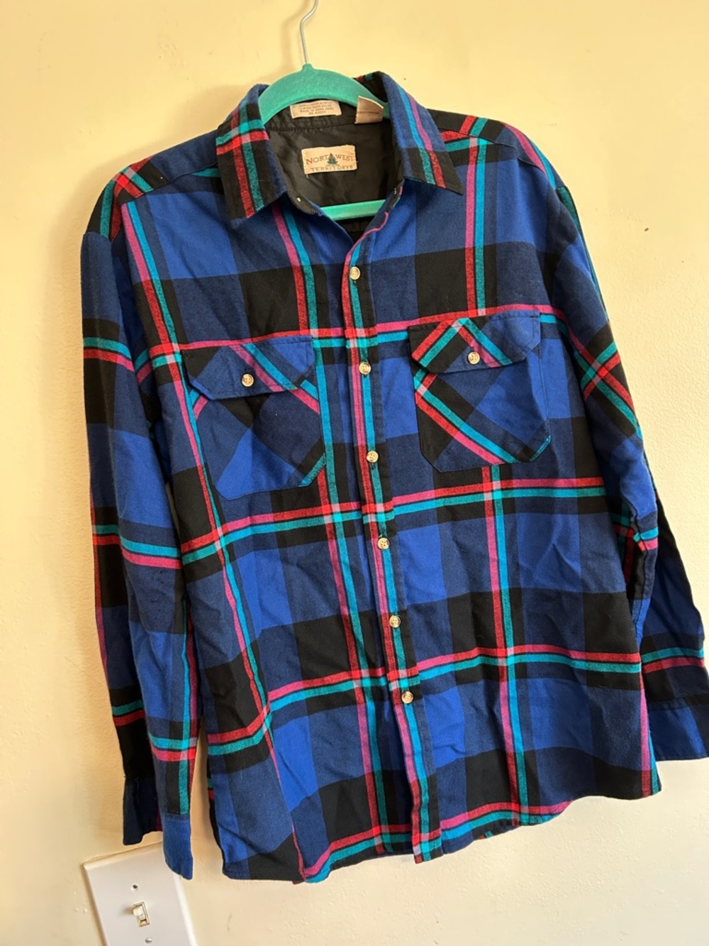 Vintage Northwest Territory Blue Plaid Long-Sleeve Button-Down Shirt